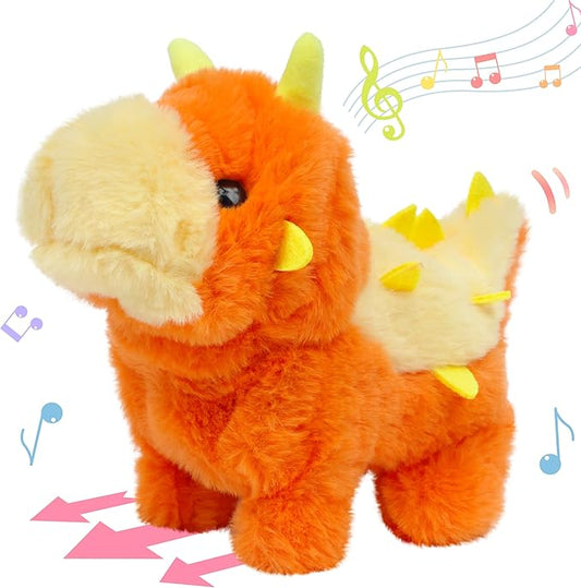 Hopearl Walking Dinosaur Interactive Electronic Pet Plush Toy Stegosaurus Roaring and Moving Animated Nodding Head Gifts for Toddlers Birthday, Orange 8''