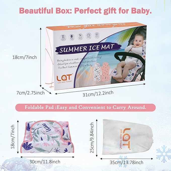 Gel Car Seat Cooler Pad,1 Pack Double Sides-Universal Baby Stroller Ice Cushion,Summer Cooling Seat Liner,Multifunctional Suitable for Baby Dining Chair,Child Safety Seat (Pink Flowers +Peach)