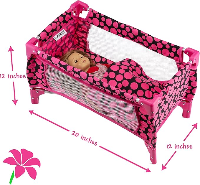 Baby Doll Crib Set for Toddlers 3 Years and up, Pack n Play Doll Bed Toy Crib for Baby Dolls with Free Carry Along Bag