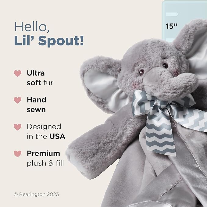 Bearington Baby Lil' Spout Snuggler, 15 Inch Gray Elephant Plush