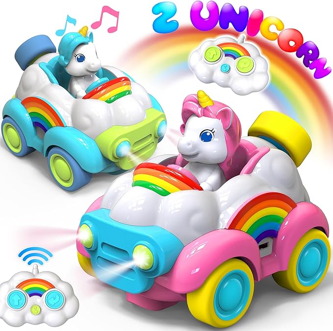 HopeRock Unicorn Toys Remote Control Cars,Toys for Ages 2-4 2 Year 2 Pack 2 3 4 5 6 Year
