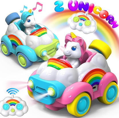 HopeRock Unicorn Toys Remote Control Cars,Toys for Ages 2-4 2 Year 2 Pack 2 3 4 5 6 Year