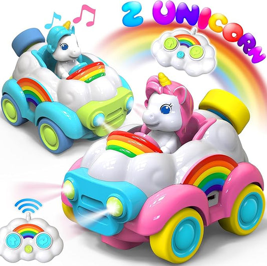 HopeRock Unicorn Toys Remote Control Cars,Toys for Ages 2-4 2 Year 2 Pack 2 3 4 5 6 Year