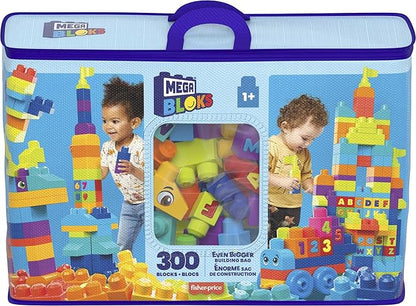 MEGA BLOKS First Builders Toddler Blocks Toys Set, Even Bigger Building Bag with 300 Pieces and Storage 1+ Years