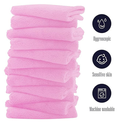 16 Pack Baby Washcloths - Luxury Coral Fleece Berry,10x10 Inch