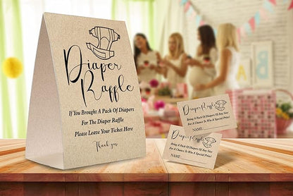 Kraft Paper Diaper Raffle Sign,Diaper Raffle Baby Shower Game Kit (1 Standing Sign + 50 Guessing Cards) Diapers-NPZ18