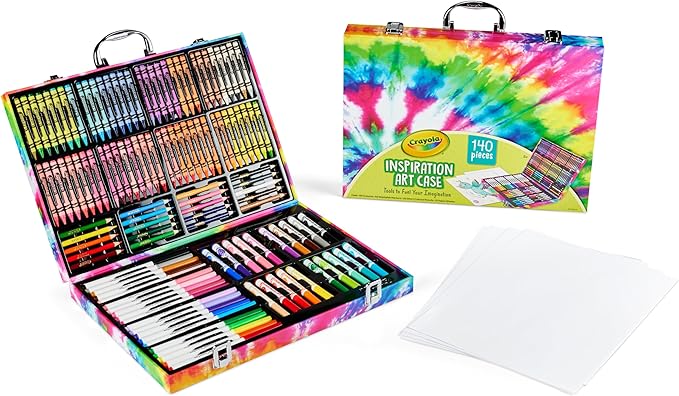 Crayola Inspiration Art Case Coloring Set - Tie-Dye (140ct), Art Set For Kids, Kids Art Supplies, Gift for Girls & Boys, Ages 5, 6, 7 [Amazon Exclusive]