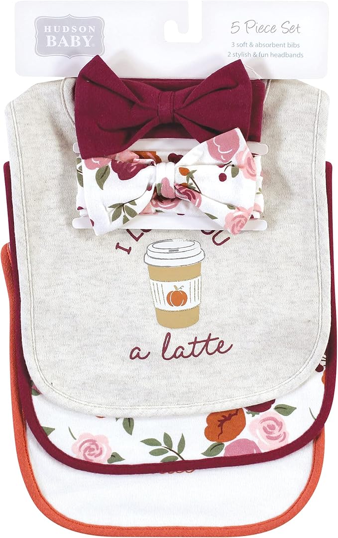 Hudson Baby Unisex BabyCotton Bib and Headband or Caps Set