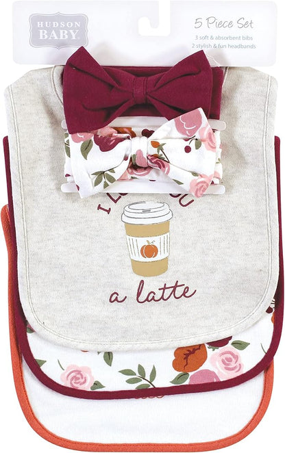 Hudson Baby Unisex BabyCotton Bib and Headband or Caps Set