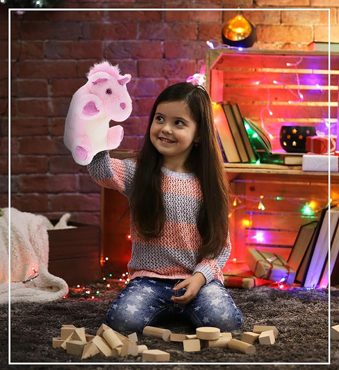 DolliBu Unicorn Plush Hand Puppet for Kids - Soft Plush