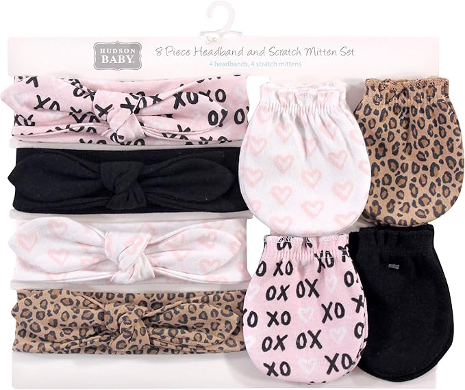 Hudson Baby Baby Girls' Cotton Headband and Scratch Mitten Set
