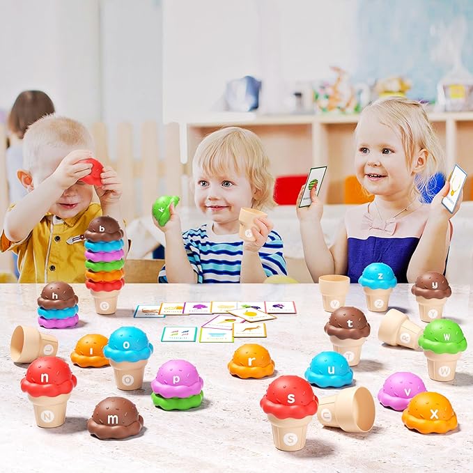 Ice Cream Toys Color and Counting Alphabet Match Learning Toys (52Pcs Alphabet)