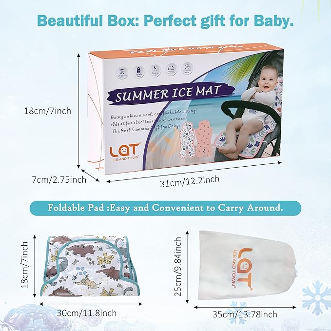 Gel Car Seat Cooler Pad,1 Pcak Double Sides-Universal Baby Stroller Ice Cushion,Summer Cooling Seat Liner,Multifunctional Suitable for Baby Dining Chair,Child Safety Seat(Dinosaur + Elephant)