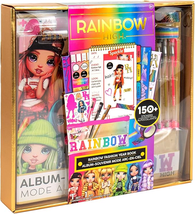 Rainbow High Fashion Runway by Horizon Group USA, Dress Up 6 Die-Cut Dolls, 100+ Accessories Including Fabrics & Repositionable Stickers, Includes Reusable Tote Bag & Pop-Out Runway, Multi