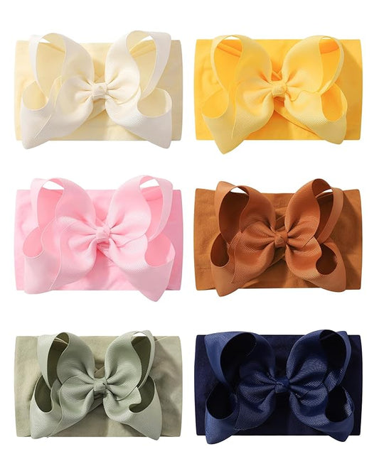 doboi 6PCS Ribbon Bow Nylon Headbands, Baby Girl Headbands Hair Accessories for Infants