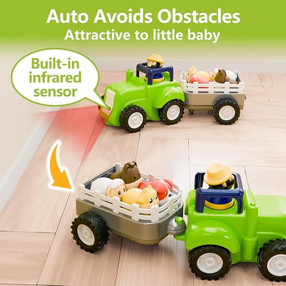 iPlay, iLearn Toddler Remote Control Farm Tractor Toy, Baby RC Trailer Truck Set, Music Pretend Farmer Animals Vehicle Playset W/Sound, Birthday Gifts for 18 24 Month 2 3 4 Year Old Kids Boys Girls