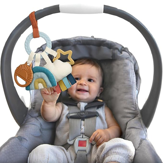 Itzy Ritzy Teething Activity Toy - Bitzy Busy Ring Infant Teething Toy Features Braided Ring & Dangling Toys, Includes Teether 0 Months