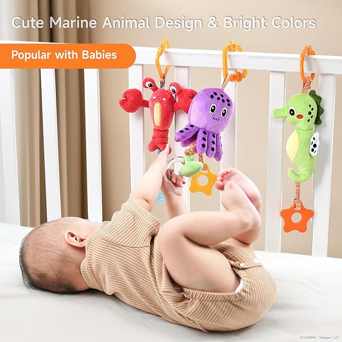 TUMAMA Baby Toys 0 3 6 12 Months, Hanging Stroller Toys Soft Marine Animal Crib Car Seat Toys