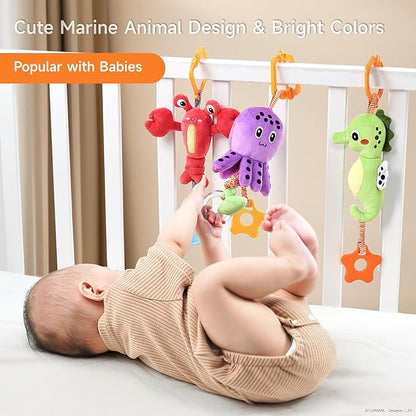 TUMAMA Baby Toys 0 3 6 12 Months, Hanging Stroller Toys Soft Marine Animal Crib Car Seat Toys