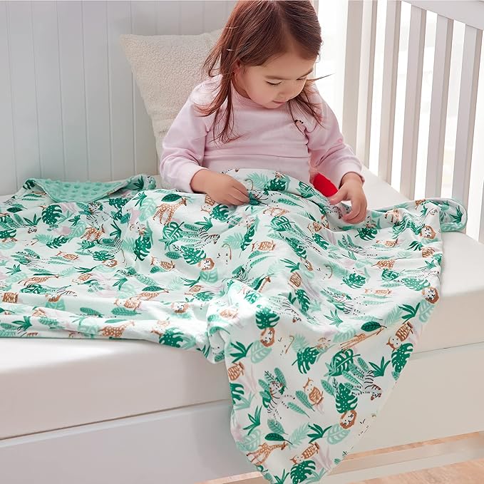 DaysU Silky Micro Soft Plush Baby Blankets for Boys with Print Animal Pattern and Soothing Raised Dots, Double Layer Bed Throws for Baby Crib 30x40 Inches