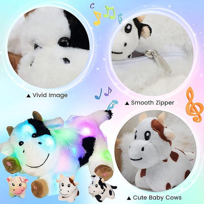 Hopearl LED Musical Stuffed Cow Lighting Up Singing Plush Toy 3 Baby 15''