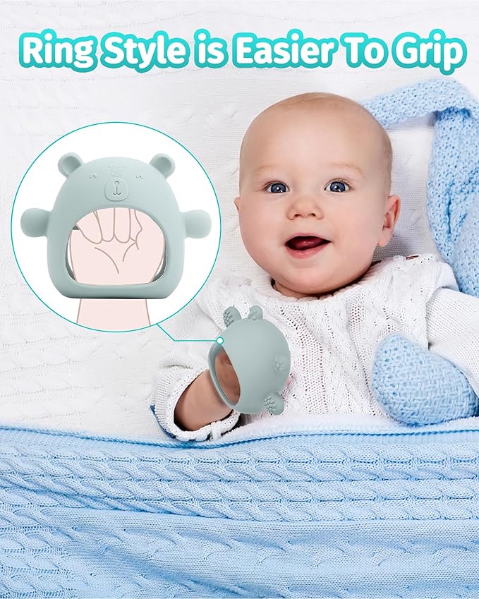 USLAI 2 Packs Baby Teething Toy for Over 3 Months, Food Grade Silicone Teething Mitten