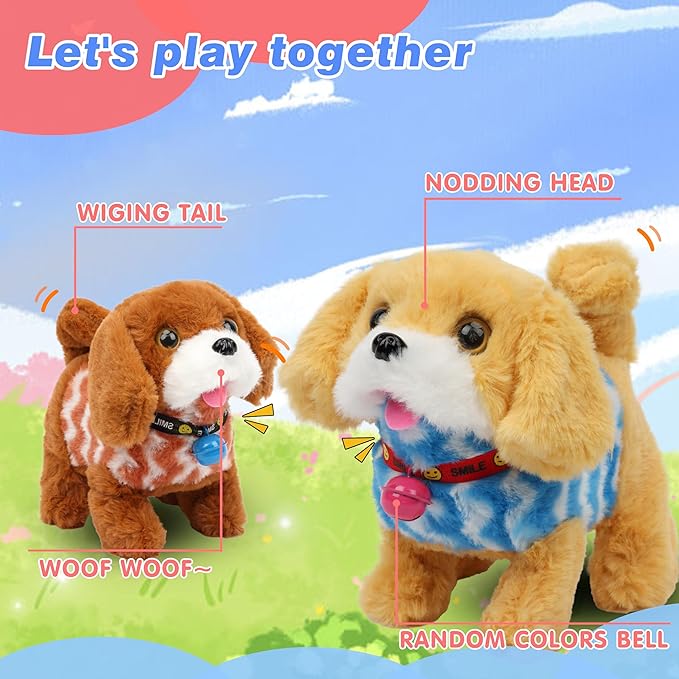 Hopearl Walking Dog Golden Retriever in Brown Vest Interactive Electronic Pet Plush Toy Puppy Woof and Moving Animated Nodding Head Gift for Toddlers Birthday, Brown 7''
