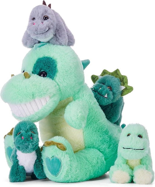 IKASA Mommy Dinosaur Stuffed Animal Mom and Baby Plush Toy,Cute 14" Soft Small Mama Family Set Toy with Little Mini Babies