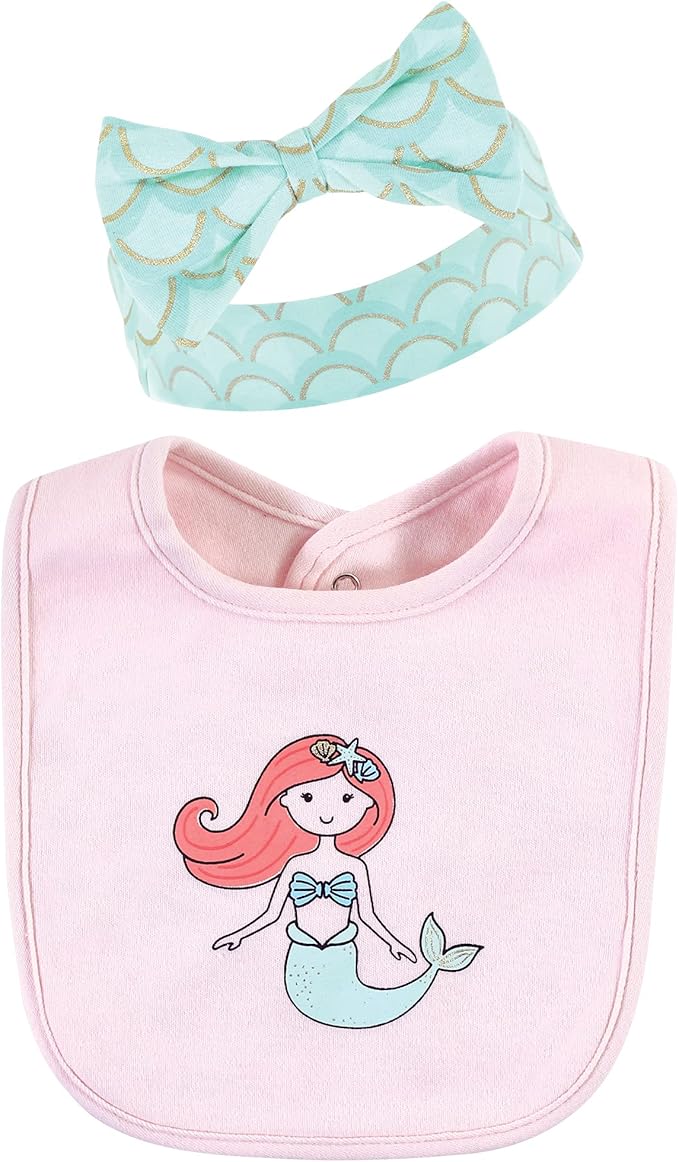 Hudson Baby Unisex BabyCotton Bib and Headband or Caps Set