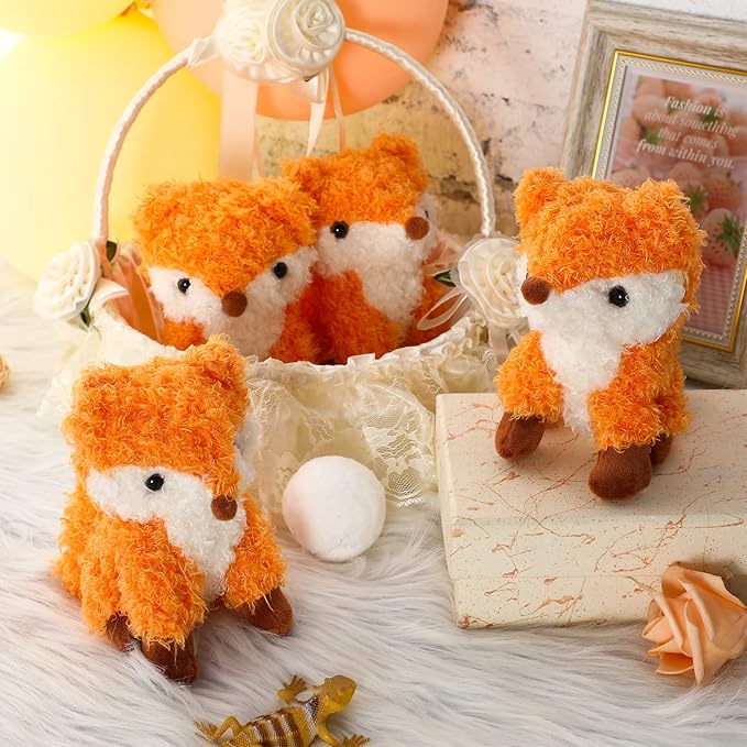 4 Pcs Baby Fox Stuffed Animal Plush Foxes Toys Small Fox Plushies Woodland Stuffed Animal Fox Doll Gifts for Boys Girls Nursery Home Bedroom Birthday Animal Theme Party Decors, 5 Inch