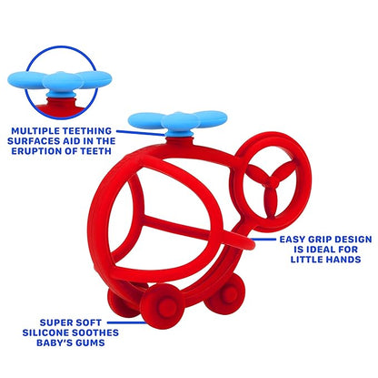 Nuby Chewy Chums All Silicone Soothing Teether, Helicopter- 3M+