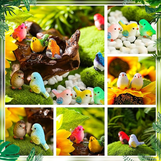 100 Pcs Mini Resin Birds Figurines Miniature Dollhouse Accessories Cute