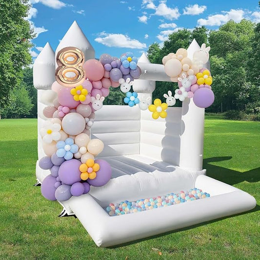White Bounce House with Ball Pit 10x8x8 FT Inflatable Indoor 3-12,PVC White