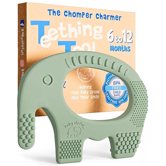 Teethers for Babies 6-12 Months - Baby Elefun 5x Pain Relief Toddler Teether. No More Ouch for Mom Anti Bite Trainer. Nurtures Grasping, Passing