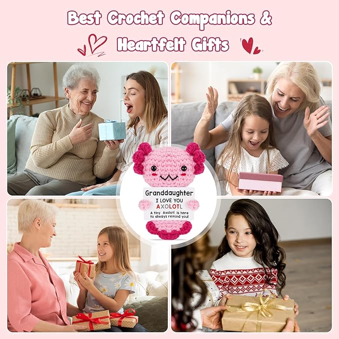 Granddaughter Gifts from Grandma, Grandpa Grandparents, Crochet Axolotl for Year Old Little Girl Kid, Best for Birthday, Christmas Stocking Stuffers, Valentines, Teen Girls Teenage Under 10 Dollars