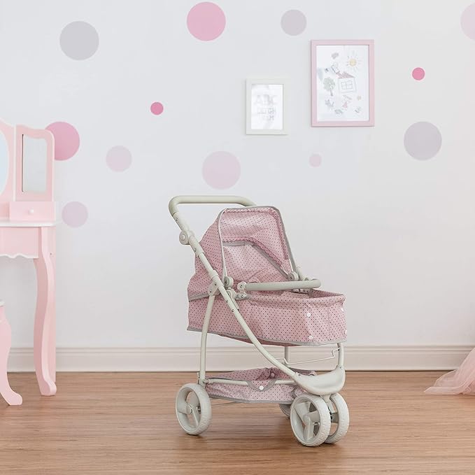 Olivia's Little World 2-in-1 Convertible Baby Doll Stroller with Retractable Canopy, All-Terrain Wheels
