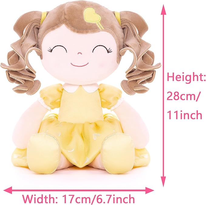 Gloveleya Baby Doll Gifts Plush Curly Girl Toys with Love 16" Yellow