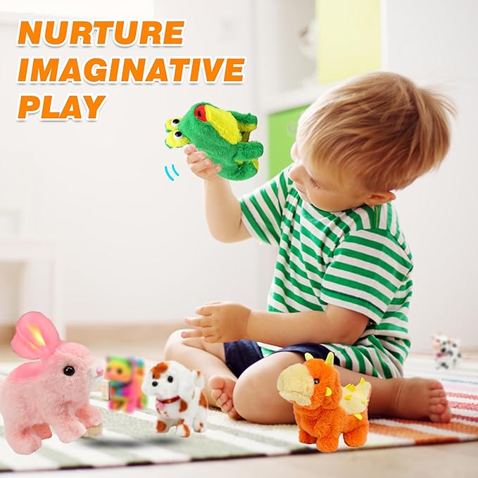 Hopearl Hopping Rabbit with Dress Interactive Electronic Pet Plush Bunny Toy with Sounds and Movements Animated Walking Wiggle Ears Twitch Nose Gifts for Toddlers Birthday, Brown 7''