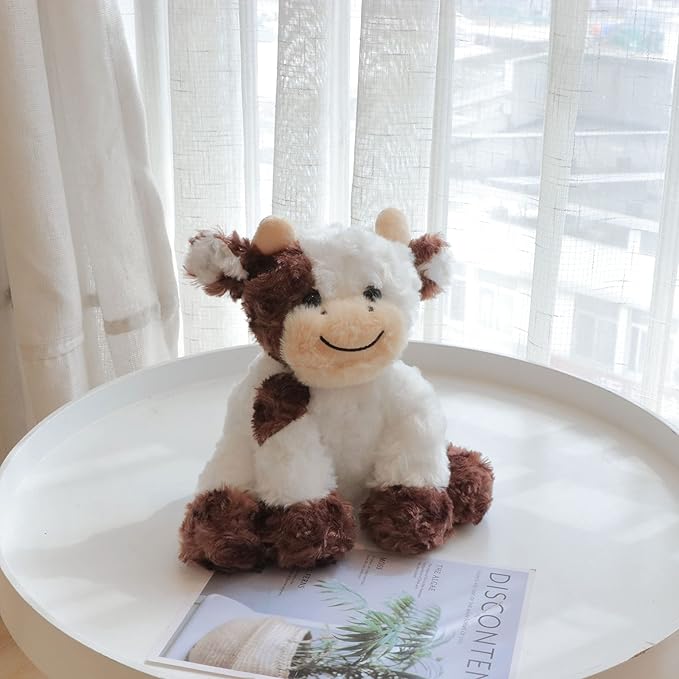 Hopearl Adorable Plush Cow Toy Floppy Dairy Cattle Soft Stuffed Animal Cute Birthday for Boys Girls Kids Toddlers, Brown 9''