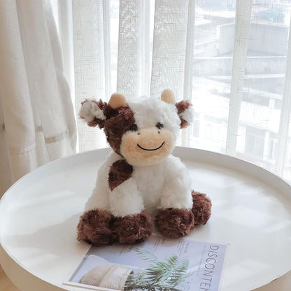 Hopearl Adorable Plush Cow Toy Floppy Dairy Cattle Soft Stuffed Animal Cute Birthday for Boys Girls Kids Toddlers, Brown 9''