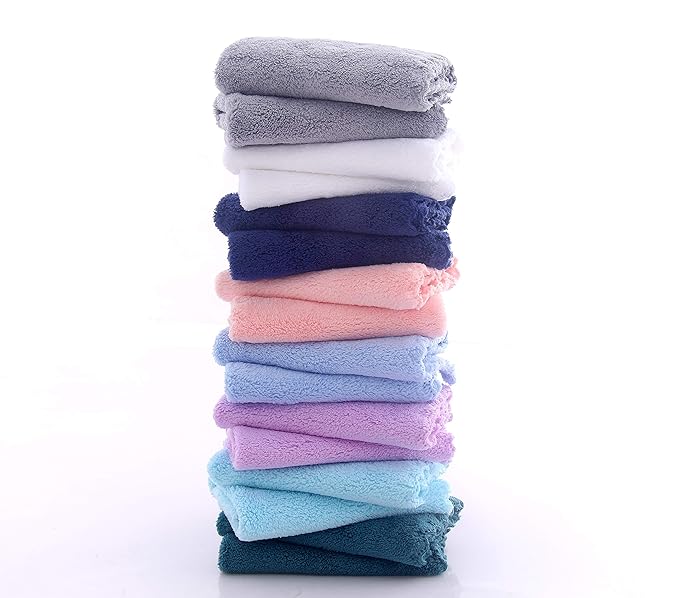 16 Pack Baby Washcloths - Luxury Multicolor Coral Fleece 10x10 Inch
