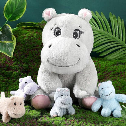 HyDren 5 Pieces Hippo Plush Toys Set Mom Hippo Stuffed 4 Baby