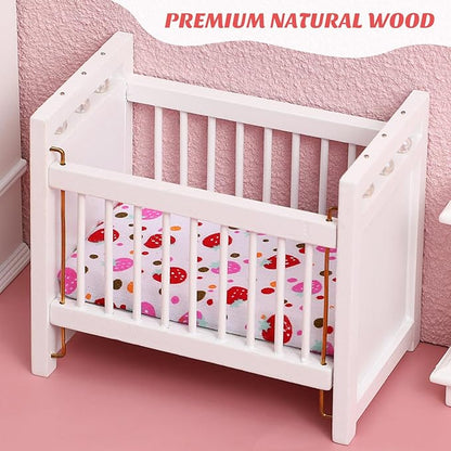 Vaguelly Dollhouse Baby Crib 1:12 Mini Crib Toy,Miniature Crib Dollhouse Mini Furniture Cradle