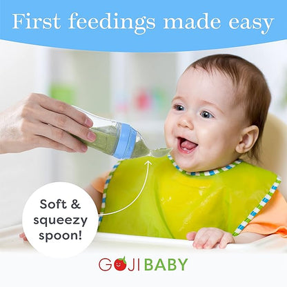 4 oz Silicone Baby Food Dispensing Spoon - 8 Pack - Great for 4+ Month Infants - Includes Stopper - Easy to Use and Mess-Free - Precise Food-Release Feeder-Great for Travel (Multicolored)