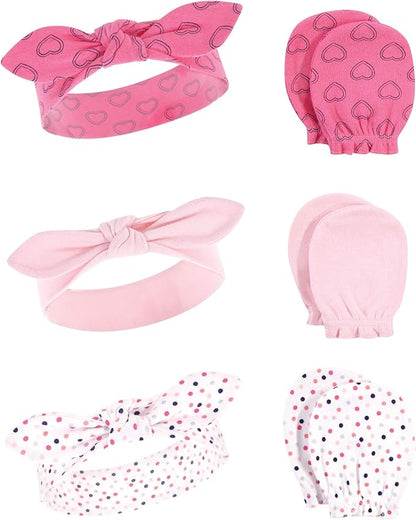 Hudson Baby Baby Girls' Cotton Headband and Scratch Mitten Set
