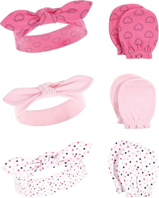Hudson Baby Baby Girls' Cotton Headband and Scratch Mitten Set