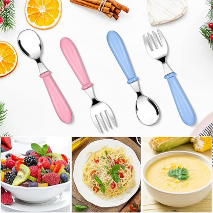 Honeydak 12 Pieces Toddler Utensils Kids Fork and Spoon Silverware Set colored Stainless Steel Safe Flatware Round Handle Utensils Baby Cutlery metal Children Home Restaurant Kitchen Dishwasher Safe