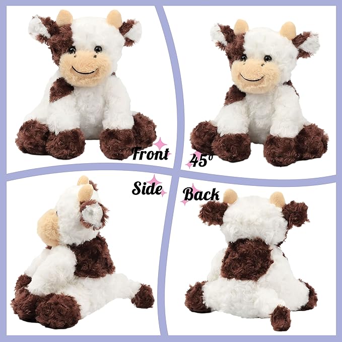 Hopearl Adorable Plush Cow Toy Floppy Dairy Cattle Soft Stuffed Animal Cute Birthday for Boys Girls Kids Toddlers, Brown 9''