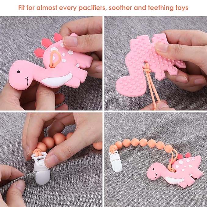 4-Pack Silicone Pacifier Clips for Baby Boys and Girls - with One-Piece Beads, Flexible and Rust-Free Holders for Teething Relief and Baby Essentials