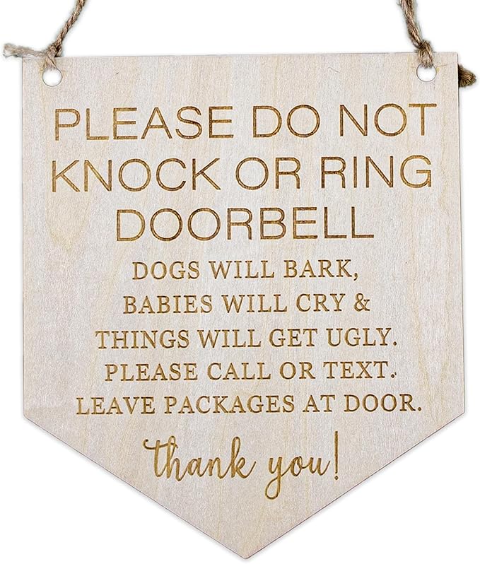 2pcs Wooden Baby Sleeping Hanging Sign Plaque, Do Not Knock Or Ring The Bell 1
